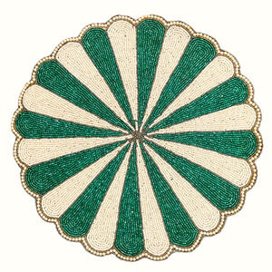 Tiramisu Glamorous Green & Cream Glass Beaded Placemat Charger 15"  NEW